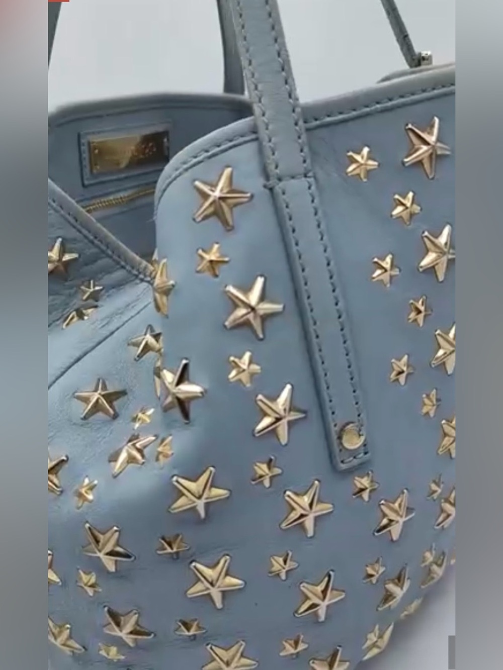 Jimmy Choo Sasha Blue Leather Gold Star Studded Tote - Authentic - Picture 2 of 14
